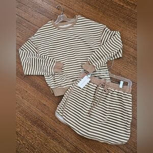 Lovesoft Brown Striped Textured 2pc Mini Skort Set Sz Med
